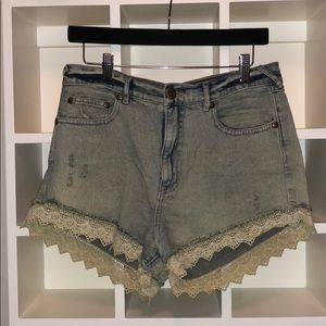 Free People Lace Detail Jean Shorts